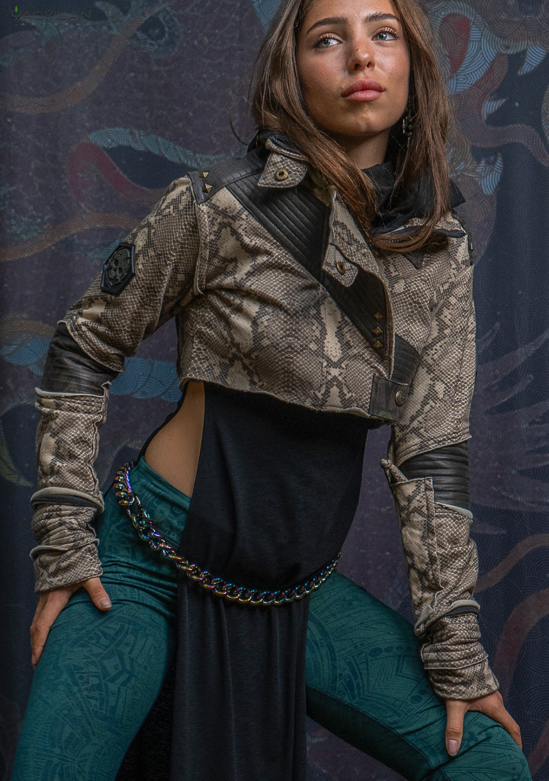 Crop Jacket Woman Neotokyo Punk / Cotton Looper Fake Leather - KINGKOBRA